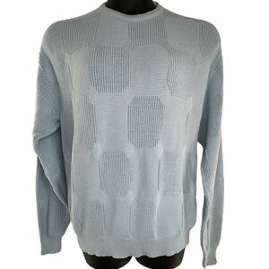Isle of Cotton Womens Checkerboard Rib Knit Crewneck Pullover Sweater Blue Large